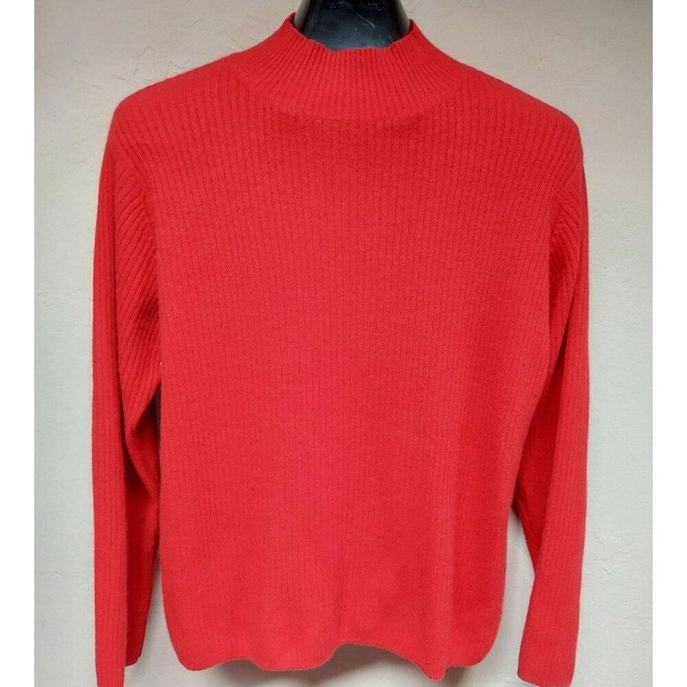 McDuff Finest Cashmere Yarns Womens Small Ribbed-Knit Mock Sweater Pullover Red